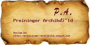 Preininger Archibáld névjegykártya